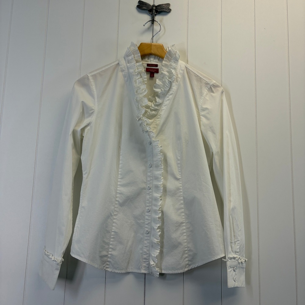 Talbots Haberdashery Poetic Ruffle Blouse Women Size 8 Dark Academia Victorian